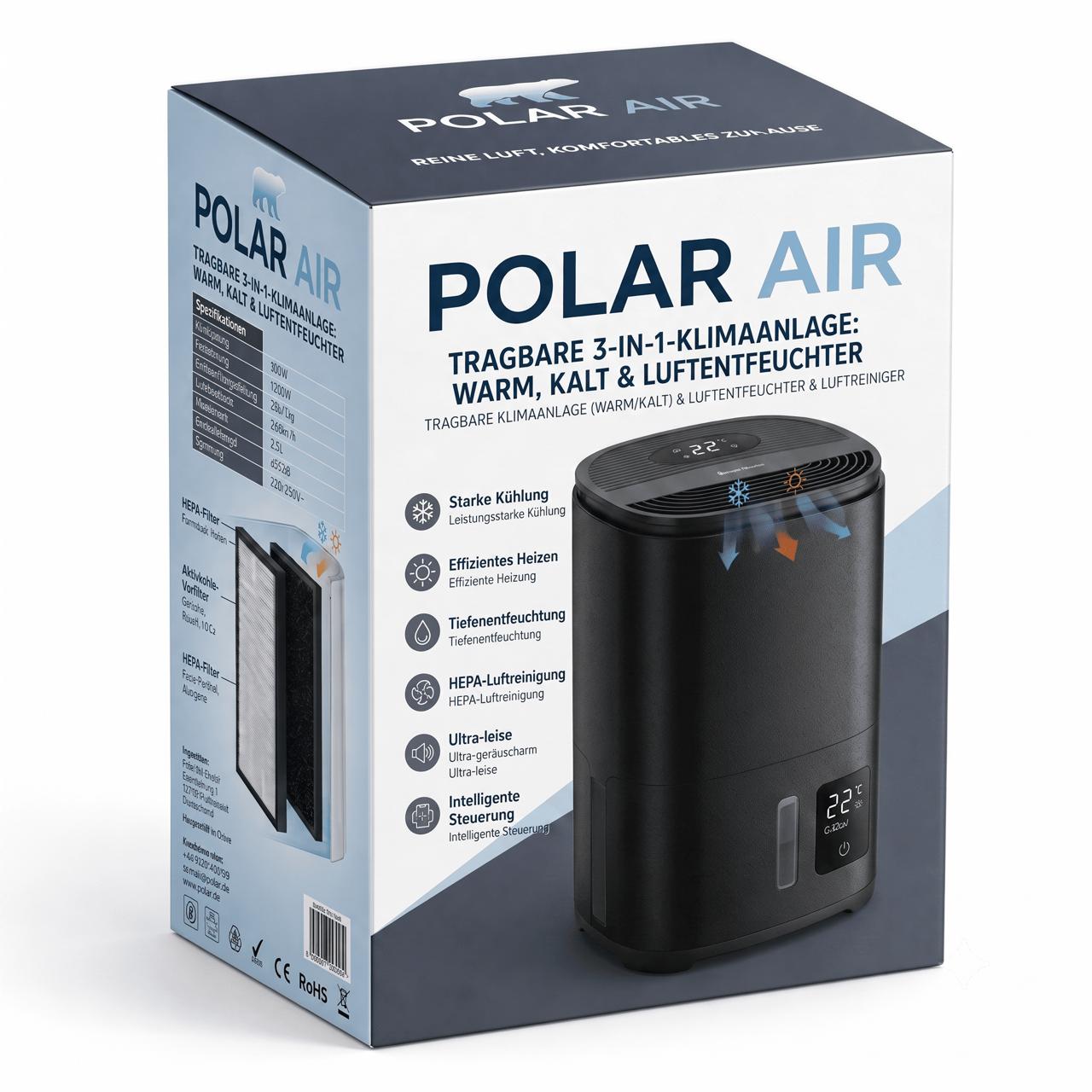 PolarAir – Mobiles Klimagerät 18.000 BTU Kühlen & Heizen (schwarz)